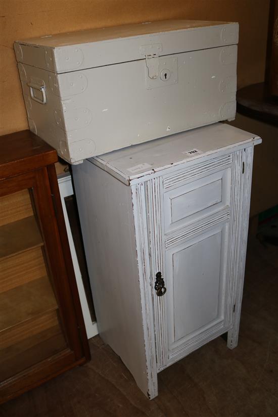 Painted mirror, bedside cabinet & box(-)